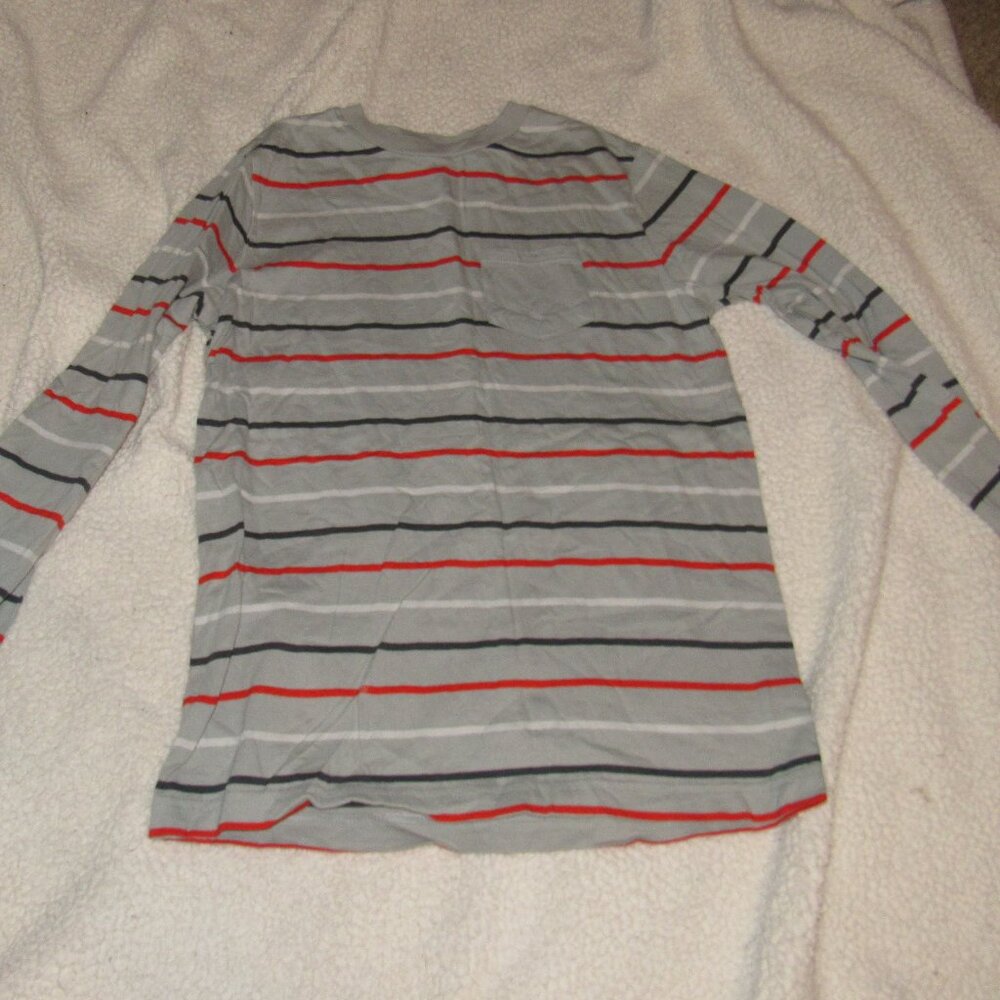Set of TWO Boys Size 12/14 Long Sleeve Tees by Circo, Grey Striped/Orange-Grey